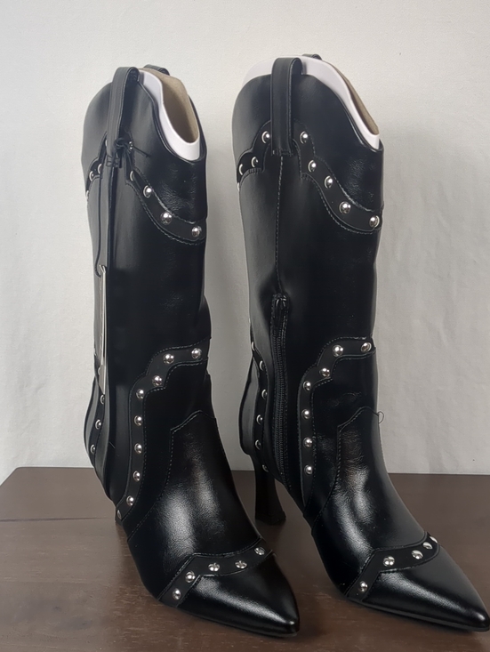 Madden Nyc Shoes - Madden NYC Studded Black Cowboy Kitten Heel Boots
